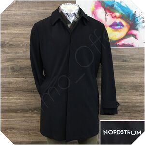 NORDSTROM Mens Overcoat Long Coat Black Jacket Size XL Casual Rain‎ Resistant